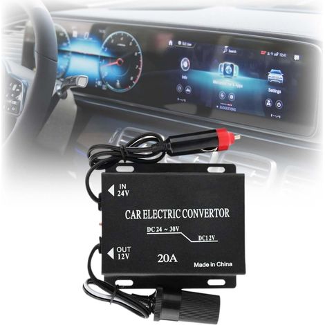 20A, Convertisseur de Tension 24V vers 12V, Convertisseur de Puissance, Transformateur 24 V vers 12 V, Adaptateur 24V vers 12V, Convertisseur d'alimentation pour Voiture, avec Prise Allume-Cigare (1/5)