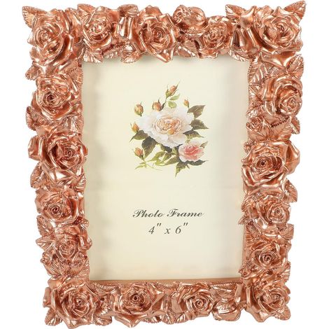 Cadre Photo Rétro en Résine Motif en Relief de Rose Cadre à Photos de Bureau pour Affichage sur Table Compatible 4x6 Pouces (1/5)
