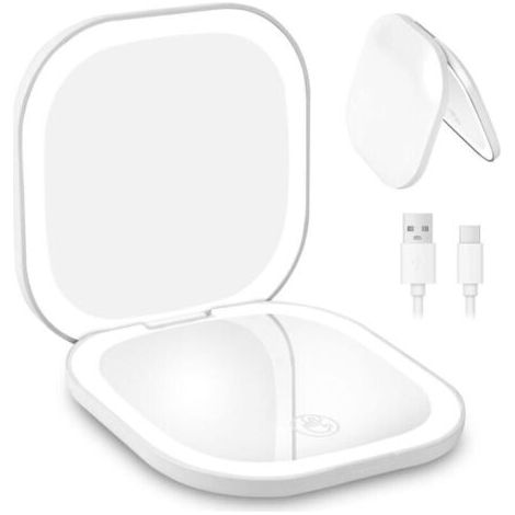Miroir grossissant de voyage rechargeable, grossissant 3X/1X, miroir de maquillage éclairé, avec éclairage 3 couleurs, double face, pour un maquillage précis, blanc (1/5)