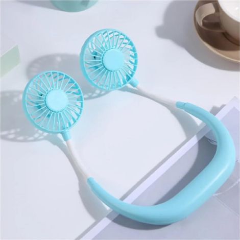Ventilateur Tour de Cou avec Lumière LED, 3 Vitesses et Recharge USB-Bleu (1/5)