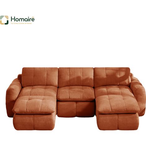 Canapé modulable en chenille orange avec accoudoirs 264 x 160 x 68 cm HOMAIRE (1/5)