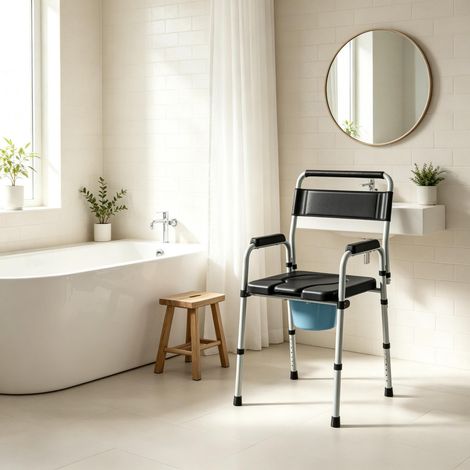 Chaise de toilette pliante avec accoudoirs et dossier, chaise sanitaire portable, chaise de toilette pliable, chaise de toilette réglable en hauteur utilisable comme aide à la douche (1 chaise de toil (1/5)