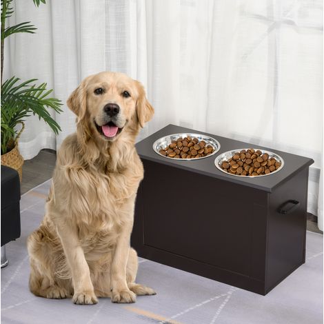 Stazione rialzata per cane 60x30x41 cm in MDF marrone con vano portaoggetti – MEUBLIV (1/5)