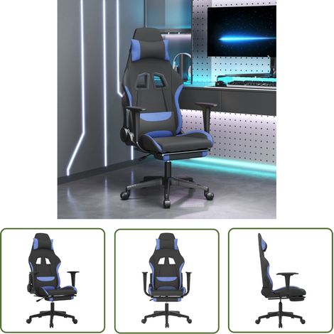 vidaXL Massage Gaming Chair with Footrest Black and Blue Fabric (1/5)
