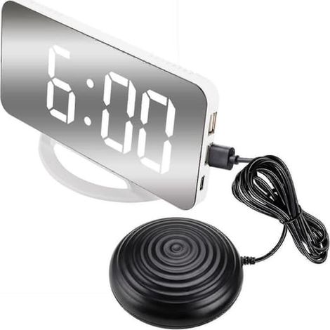 Ecleanfy - Réveil vibrant puissant pour gros dormeurs et adultes sourds, réveil numérique miroir avec vibreur de lit [kk] (1/5)