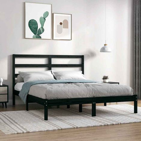 Lit double pour adulte Cadre de lit - Noir Bois de pin massif 140x190 cm BV675751 - BonneVie (1/5)
