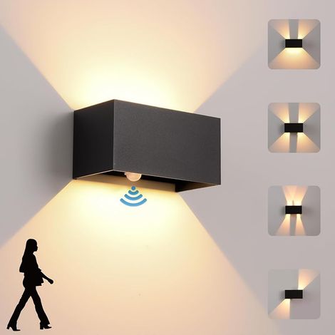 Applique Murale intérieur/Extérieur avec Détecteur de Mouvement,LED 24W Moderne Luminaire Murale,Éclairage Mural Etanche IP65 3000K blanc chaud,Appliques Murales avec Angle de Faisceau Réglable,Noir (1/5)