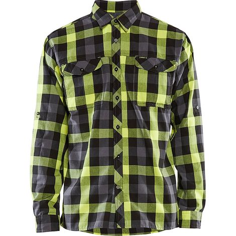 Chemise de travail flannelle 3299 - Noir/Jaune fluo XS