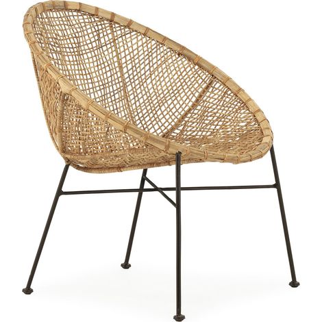 Fauteuil osier naturel et fer noir style lounge élégant - Naturel osier et structure noire (1/5)