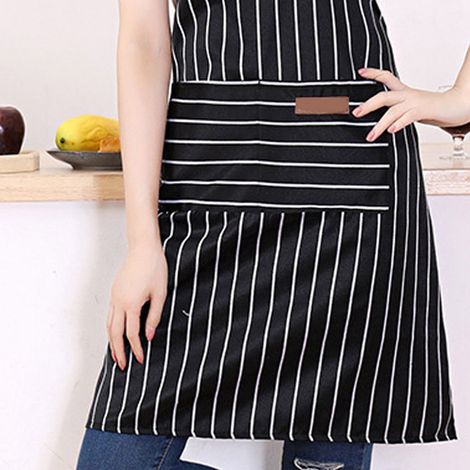 Tablier de cuisine 2 pièces avec 2 poches, bavette ajustable, pour homme et femme, rayures noires (1/5)