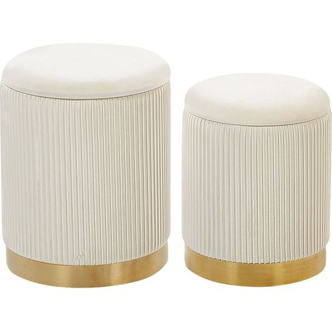 Set di 2 Pouf Contenitore Moderni in Poliestere Bianco con Base Oro Miramar