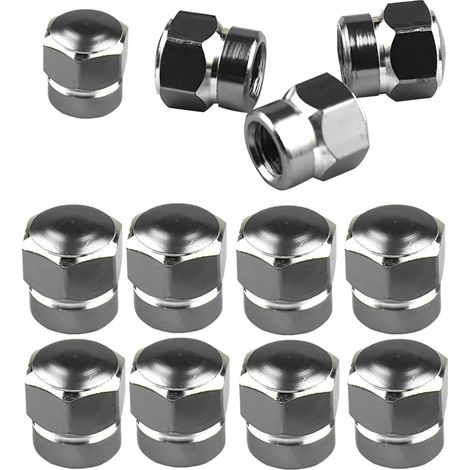 12 Pièces Bouchons Valve De Pneu, Bouchons Tige De Valve Pneu en Aluminium avec Joint Hexagonal Bouchons Valve Pneu, Chapeaux Anti-Poussière Voiture pour Moto, Bicyclette, Camions(Gris) (1/5)