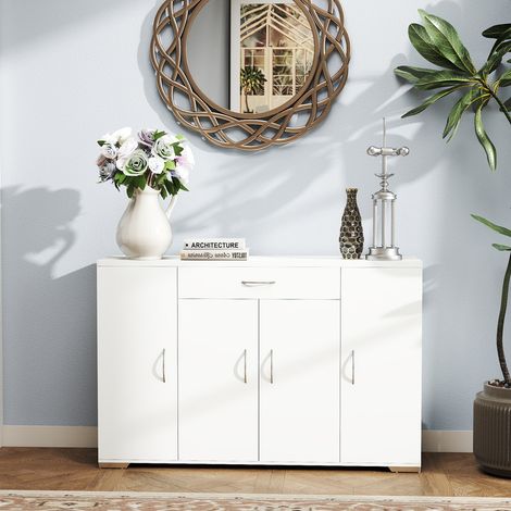 Meuble de rangement multifonction avec étagères, portes et tiroir pour cuisine, salon et chambre, Blanc