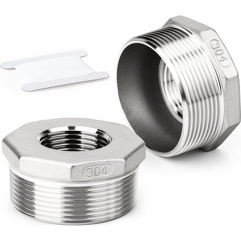 Réducteur Hexagonal Inox - Lot de 2 - Acier 304 - Adaptateur Fileté BSP - Pour Tuyauterie Industrielle - 2 Pouces vers 1 Pouce (1/5)