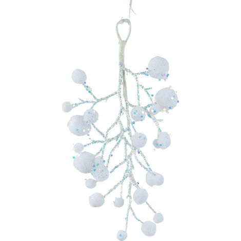 Ramo artificiale bianco effetto iridescente, per decorazioni natalizie da 30 cm (1/4)