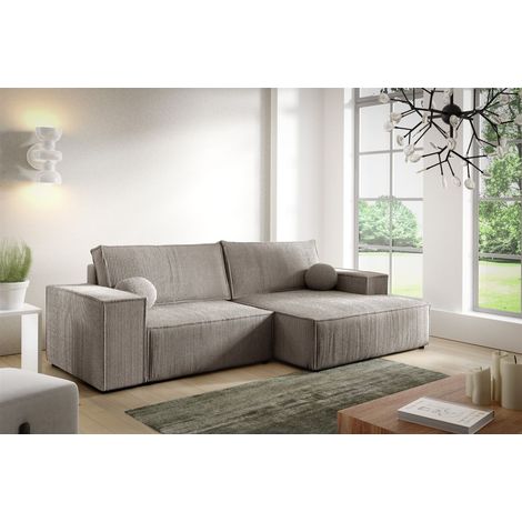 Ecksofa Schlafsofa CORUNIA XS Stoff Poso Hellbraun Ottomane Rechts (1/5)