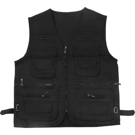 Veste multifonction pour pêche et reportage, poches multiples, noir XL, extérieur