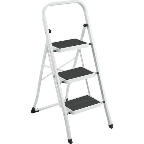 Klappbarer Tritthocker aus Aluminium, 3 rutschfeste Stufen, Tritthocker mit Füßen, im zusammengeklappten Zustand sehr kompakt, robust, maximale Belastung 150 kg