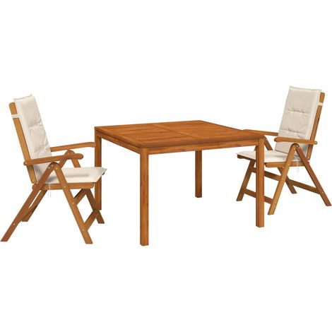3-Piece Garden Dining Set Natural Solid Acacia Wood vidaXL (1/5)