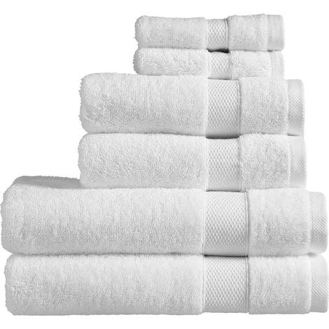 Ensemble de 6 pièces : 2 serviettes de bain, 2 serviettes pour le visage et 2 serviettes pour les mains, séchage rapide, couleurs vives, blanc. (1/5)