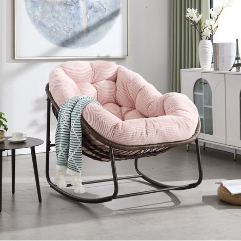 Fauteuil suspendu en rotin tressé à la main, avec coussin rembourré, rose DESVIAE (1/5)