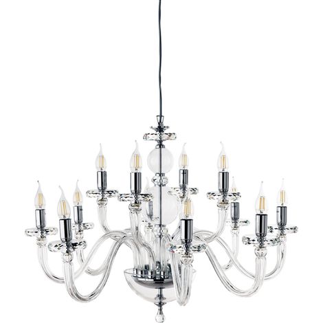 Lampada a sospensione D85 cm BACH senza paralume in vetro trasparente 12 LUCI CROMO (1/3)