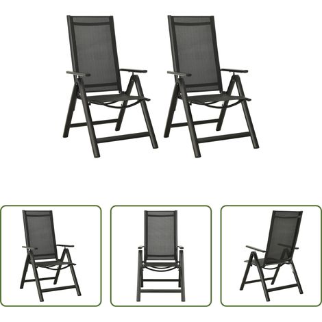 Klappbar - Klappbare Gartenstühle 2 Stk. Textilene und Aluminium Schwarz (1/5)