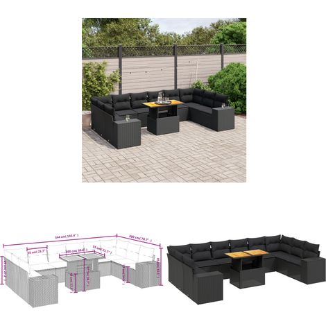 11-tlg. Garten-Sofagarnitur mit Kissen Schwarz Poly Rattan - Gartenmöbel Set - PE-Rattan Möbel - Outdoor Lounge - Gartenlounge - Terrassenmöbel - Home & Living (1/3)