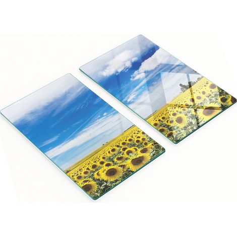 Tablas de cortar decorativas de vidrio templado con dise帽o de campo de girasoles, 2x30x52 cm.