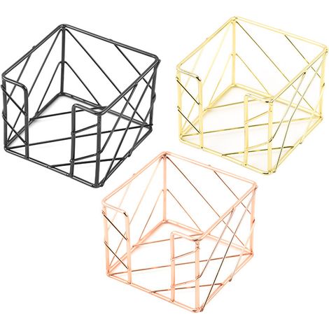 Lot de 3 porte-mémos en métal (or, or rose, noir) – Paniers métalliques modernes pour notes autocollantes, fournitures de bureau et cuisine (1/5)