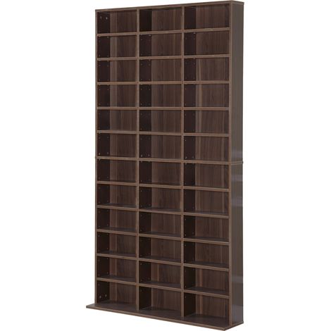 HOMCOM CD-/DVD-Schrank, 36 verstellbare Fächer, Kapazität: 1116 CDs/528 DVDs, 102 x 23,5 x 195 cm, Braun, für Büro, Wohnzimmer, Schlafzimmer