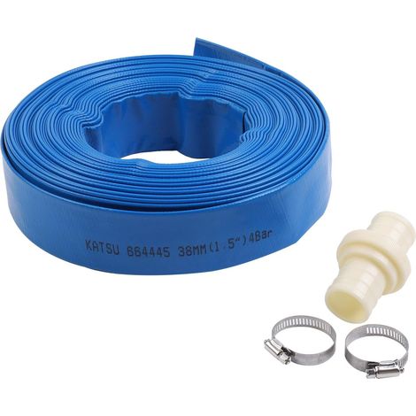 1 Tuyau De Refoulement, 20m, 38mm, Pvc Tressé, Avec Clips, Connecteur, Pour Pompe Submersible, Jardin