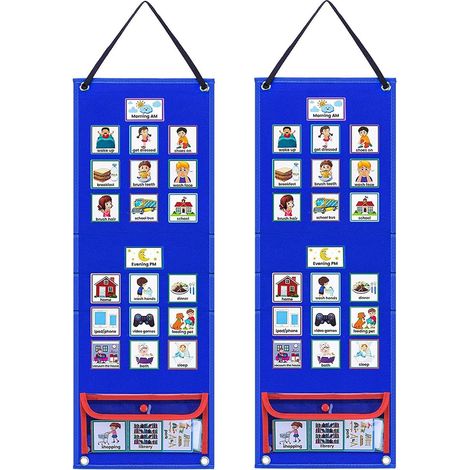 2X Calendrier Visuel pour Enfants, Tableau de Routine Quotidienne avec 140 Cartes, Calendrier de Poche, Outil Comportemental D'Apprentissage de L'Autisme pour L'ÉCole (1/5)