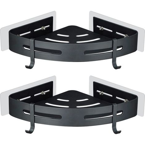 Corner Shower Shelf - Corner No Drilling Bathroom Shelf - Bathroom Storage Shelf, Wall Mounted, Aluminum, Adhesive, 2-Piece, Black Bathroom Organizer (1/5)