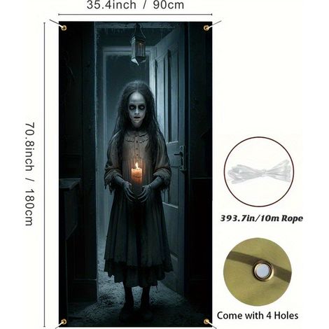 Décorations de porte sanglantes et effrayantes pour Halloween - Bannières/drapeaux d'extérieur - 90 x 180 cm (Perforatrice + ruban) - MG-6