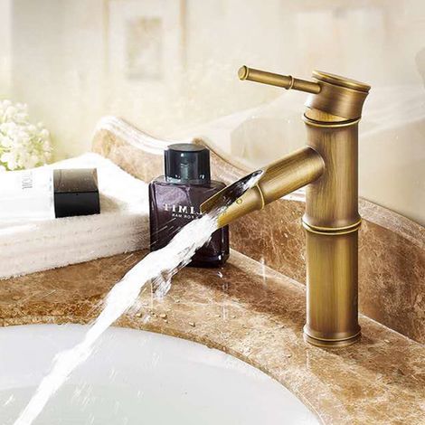 Wasserfallarmatur, Messing-Wasserfall-Badezimmerarmatur, antike Messingarmatur, Bambusarmatur (zweiteilig). (1/5)