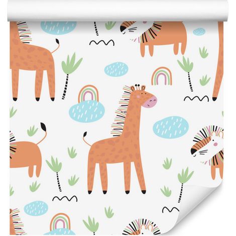 Papier peint Safari Animaux Lions Arc-en-ciel pour Salon et Chambre 50x1000 cm (1/5)