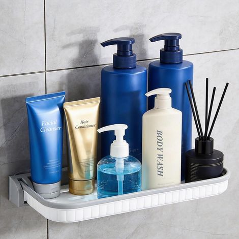 Estante plegable para ducha, organizador de baño gris claro con sistema de drenaje, estantes sin necesidad de taladrar para una fácil instalación. (1/5)