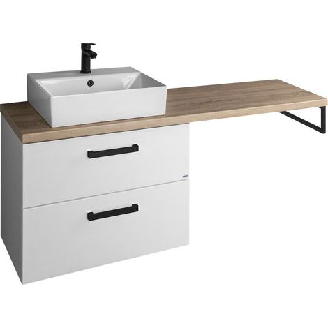 Aqualine – Meuble avec vasque simple 145x61x45 cm – 2 tiroirs à fermeture silencieuse – MDF stratifié blanc/chêne platine – VG07302