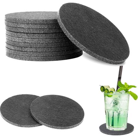 20 sous-verres ronds en feutre gris foncé (1/5)
