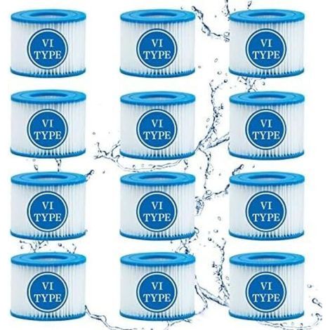 Lot de 12 Filtre VI Cartouche pour Bestway Lay-Z-Spa, Filtre de Spa et de Bain à remous Type VI pour filtres Coleman SaluSpa, pour Filtre Bestway, Lay-Z Spa, pour Intex (1/4)