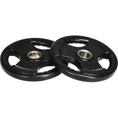 Hantelscheiben 2Er-Set Tri-Grip 2 X 10 Kg Gummierte Olympiascheiben, Bodenschonend, 5 Cm Bohrung, Drei Griffe, Krafttraining