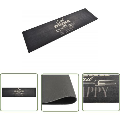 The Living Store Tapis de cuisine lavable impression cuisine noir 45x150 cm - Tapis De Cuisine - Tapis Absorbant - Tapis Antidérapant - Tapis Moderne - Tapis Décoratif (1/5)