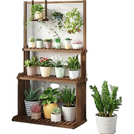 Soporte para plantas de 3 niveles, apto para interiores y exteriores, color caqui. (1/2)