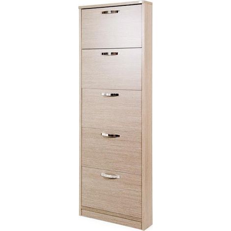 Schmaler Schuhschrank aus Melaminholz 5 Klappen Ulme cm 180x65x15 (1/3)