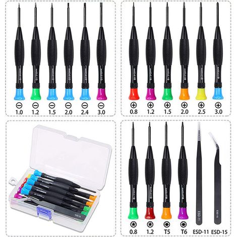 EASYCOMFORT Jeu de Mini Tournevis, 18pcs Petit Tournevis Magnétiques Set, Tournevis de Précision avec 2 Pincettes & Boîte de Rangement, Tournevis d'horloger pour Réparation Lunettes Montre PC Bijoux T (1/5)