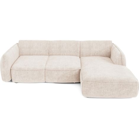 Canapé d'angle droit convertible 4 places en velours tramé crème LIVIA (1/5)