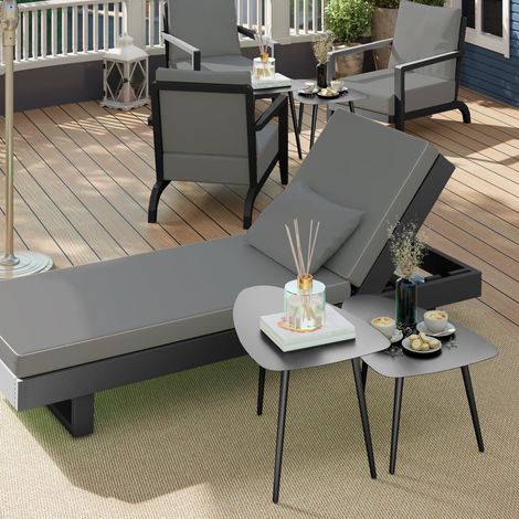 Set di 2 tavolini da caffè, in acciaio resistente alle intemperie, per balcone, con design geometrico, colore nero.