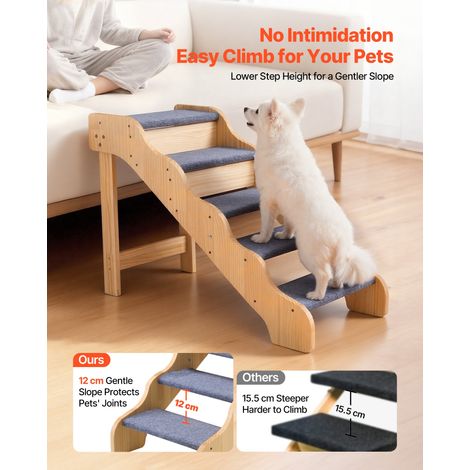 Escalier pour Chien en Bois 5 Marches pour Chien pour Canapé Lit Voiture Chats Chiens Animaux de Compagnie Jusqu'à 68 kg, Surface A… (1/5)