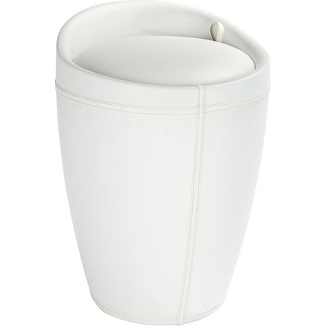 Wenko – Tabouret salle de bain blanc cuir rembourré avec panier à linge amovible – ABS robuste – Ø 36 x 50,5 cm – Support jusqu'à 120 kg (1/7)